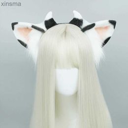 Headbands Plush Ears Hair Hoop Halloween Cow Ears Headband Furry Cartoon Animal Hairband Anime Fancy Dress Cosplay Headdress YQ240116