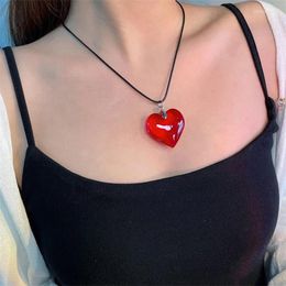 Pendant Necklaces AOMU Vintage Goth Black Leather Rope Gold Silver Colour Big Love Heart Choker Necklace For Women Elegant Adjustable Chain