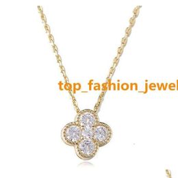 S925 Sterling Sier Diamond Necklace Women Light Luxury Design Senior Sense Flash Diamonds With Four-Leaf Clover Small Fresh Drop Del Dhypm