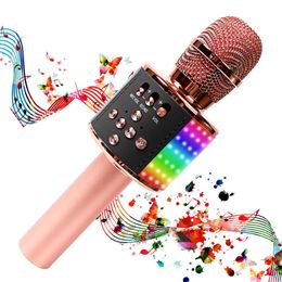 Microphones Wireless Microphone Karaoke Microphone for Singing Microfono Children Rose Gold Microphone with Led Lights Speaker