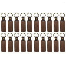 Keychains 20Packs Wooden Keychain Rectangle Blanks Leather Blank Wood Walnut With Keyring For DIY Gift Durable