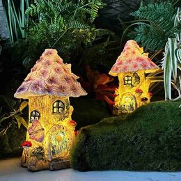 Lawn Lamps Pastoral Solar Decorative Lamp Resin Decoration Light Tree House for Outdoor Pathway Yard Decoration for Patio Lawn Deco YQ240116