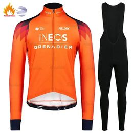 INEOS Grenadier Winter Cycling Jackets Long Sleeves Fleece Clothing MTB Bib Pants Set Warm Road Bike Sportswear 240116