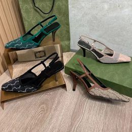 Designer-Sandalen, Kleidschuhe, Slingback, luxuriöse Hausschuhe mit mittlerem Absatz und Strasssteinen, quadratische Zehenpartie, glitzernder Kristalldruck, Pumps, Party, Hochzeit, Lederabsätze, Slide AAA