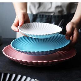 Plates Nordic Ceramic Tableware Round Dish Family Dinner Steak Household Dessert Plate Kitchen Decoration Plate/ 1PCS