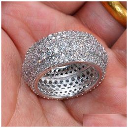 Bandringe Luxus Ring Schmuck Pave Fassung Fl 360 Stücke Simated Diamant CZ Stein Ringe Verlobung Hochzeit Finger für Männer Frauen 592 Q2 D DHCLM