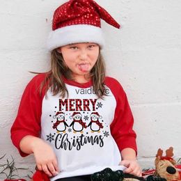 T-shirts Merry Christmas Penguin Print Kids T Shirt Christmas Girl Boy T-shirt Raglan Sleeves Tops Clothes ld Tshirt Xmas Party Outfitvaiduryc