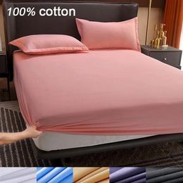 100% Cotton Fitted Sheet with Elastic Bands Non Slip Adjustable Mattress Covers for Single Double King Queen Bed140160200cm 240116