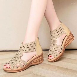 Sandals Shoes Female 2024 Brand Fish Mouth Women's Fashion Crystal Casual Women Back Zip Wedge Sandalszapatos