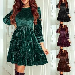 Casual Dresses Women's Solid Velvet Homecoming Fall Long Sleeve Flowing Cocktail A Line Mini Dress Sexy Maxi