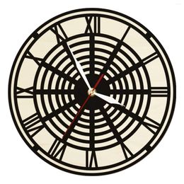 Wall Clocks Intertwined Circular Wooden Clock With Roman Numerals Modern Design Dual Layers Black Wood Rustic Home Decor Watch