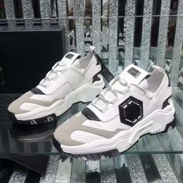 Men Shoes The Highest Quality Scarpe Plein Shoes Cowhide Patchwork Contrasting Colour Casual Pleins Shoes Daddy Comfortable Damping Sneakers