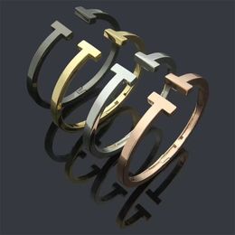 Fashion designer Brand Double T Couple Stainless steel Cuff High Quality Gold Designer Bracelet Jewellery for women and man