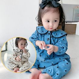 Korean born Baby Girl Rompers Corduroy Long Sleeve Peter Pan Collar Loose Infant Girls Onesie Toddler Girls Outfits 240116