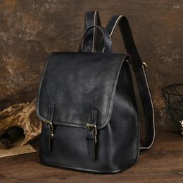 Backpack Vintage Women Real Cow Leather Backpacks Genuine Fashion Girls Small Rucksack Bag Classic Travel Daypack