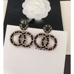 jewelry chanelse earrings Personalized Leather Wearing Knitted Two tone Blocked Letter Heavy Industry Earrings for Women