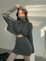 Work Dresses Two Piece Sets Womens Outifits Autumn Winter Turtleneck Knitted Sweater Wrap Hip Skirt Two-piece Suit Pullover Sexy