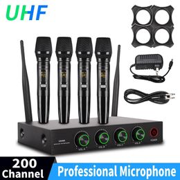 Microphones Professional UHF Wireless Microphone System 4 Channel Handheld Karaoke Microphone for Home Party Church Event PA TV Speaker
