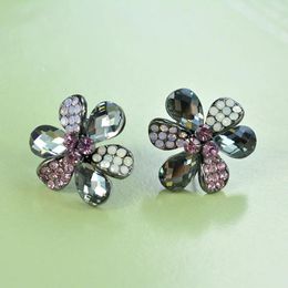 Stud Earrings OSHUER Jewellery Women's Hematite Plate Filled Enamel Austrian Crystal Flower Bijoux For Wedding