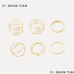 Band Rings 6Pcs/Set Gold Ring Set Combine Joint Band Toes Rings For Women Fashion Jewelry 113 U2 Drop Delivery Jewelry Ring Dhmrw