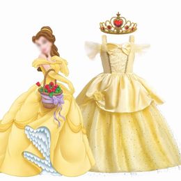 Girl Belle Princess Dress Kids Beauty and The Beast Costume Children Christmas Birthday Cosplay Elegant Party Dress 2-10 Years 240116