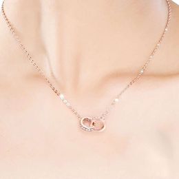 classic designer bracelet fashion sterling silver double ring necklace ladies rose gold chain round diamond pendant jewellery girlfriend valentines day gift