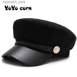 Ball Caps Sun Casual Military Caps Woman Cotton Beret Flat Hats Captain Cap Trucker Vintage Black Sport Dad Bone Male Women's leather hat Q240116