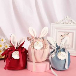 Other Event Party Supplies 10/20 Pcs Wedding Velvet Bunny Ear Candy Tote Bag Birthday Party Gift Box Baby Shower Chocolate Packaging YQ240116