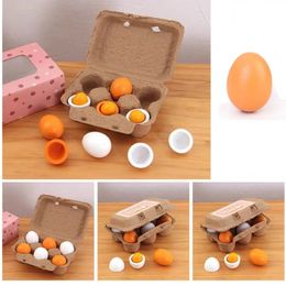 6pcs Simulation Wooden Eggs Toys Set Kids Pretend Play Wood Food Yolk Kitchen Children Kid Education Montessori 240115