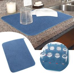 Table Mats Blue Dish Drying Mat Ultrafine Fibre Absorbent Fast Place Drain Dry Pad Pot Cup Round Dining For 2 Set