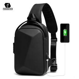 Fenruien Men's Bag Shoulder Bag Multifunction Anti-theft Waterproof Male Crossbody Bag Casual Short Trip Chest Pack USB Charging 240116