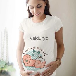 Maternidade Tops Tees fofas mulheres grávidas Roupas de maternidade Impressão de bebê grávida engraçada Camiseta de verão Maternidade Top Gravidez Anúncio Novo Baby Tee H240508