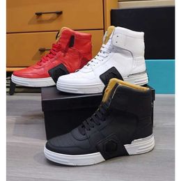 Luxury Designer Cintura Plein Mens Shoes Pleins Belt Leather High Top Shoe Skull Head British Trendy Brand Board Shoes