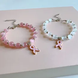 Link Bracelets Exquisite World Aids Pink Ribbon Alloy For Women Sweet Aesthetic Charm Harajuku Fashion Dropship