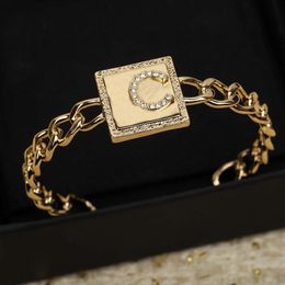 2024 Luxury quality charm Square shape opened bangle with diamond in 18k gold plated have stamp box PS3797A