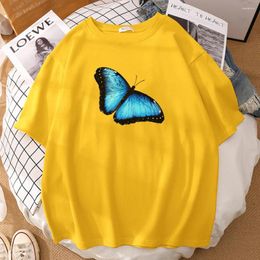 Women's T Shirts Blue Butterfly Print Anime Women Shirt Casual Hip Hop Short Sleeve Summer 2024 Crewneck Harajuku T-shirt