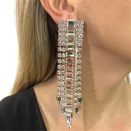 Dangle Earrings Handmade Rhinestone Rectangle Pendant Tassel Drop Women Party Jewellery Crystal Geometric Hanging Gift