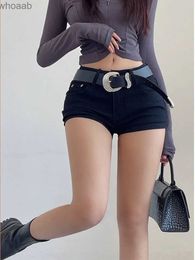 Women's Jeans WOMENGAGA Black Low Waist Elastic Tight Denim Shorts For Women Slim Hot Shorts Belt Fashion Sexy Women 2023 New 0EJT YQ240116