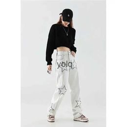 Men's Jeans New high street women embroidered star jeans American style Y2k white waist loose slim straight trousersyolq