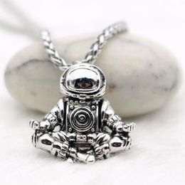 Astronaut Pendant Necklace Meditation Galaxy Universe Cosmic Spaceman Retro Women Men Necklace Steel Chains Real Leather Rope199s