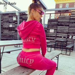 Juicy Apple Women's Tracksuits Velvet Sewing Suits Outfit Two Piece Jogging Set Velour Sweatshirt Met Hoodie Pants Suit Womens229