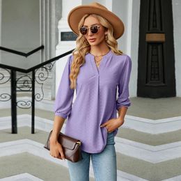 Women's Blouses Fashion Woman Blouse Shirts For Women Top Half Sleeve V Neck Female Tops Pink Purple Black Red Autumn Clothing