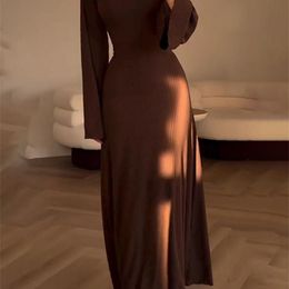 Retro long dress women's autumn long sleeved evening dress women's elegant bandage Maxi dress women's tight fitting party ball vest 240116