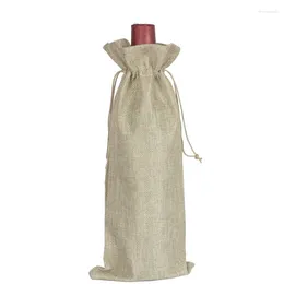 Shopping Bags 10 Pcs Jute Wine Bottle Burlap Hessian Drawstring Gift Cover Pouch 15cmx35cm