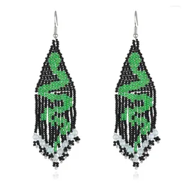 Dangle Earrings Fringe Hand Knitting Fashion Personality Serpentine Beaded Simple Bohemia Alloy Ma'am Rice Bead