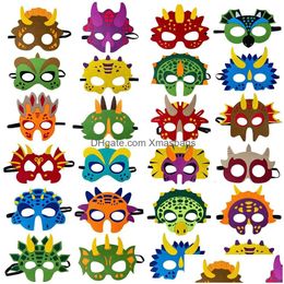 Party Masks 24 Pcs Dinosaur Felt Material Dino Supplies Decoration Different Types For Halloween Christmas Birthday 230225 Drop Deli Dht9H