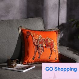 European-Style Light Luxury Velvet Duplex Printing Tassel Pillow Sofa Cushion Office Waist Cushion Decoration Wholesale