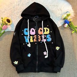 Women's Hoodies Sweatshirts Spring new milk sweet design letter pattern female hooded cardigan sweater men and women couple coat zipper hoodie trafyolq