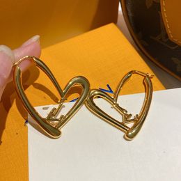 Vintage Hoop Earrings Copper With 18k Gold Plated Hollow Heart Charm Logo Alphabet Letter Heart Shape Earrings For Women Jewellery