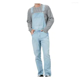 Men's Jeans Men Denim Overalls Soft Breathable Jumpsuit With Suspender Long Pants Solid Color Multi-pocket Bib For Everyday